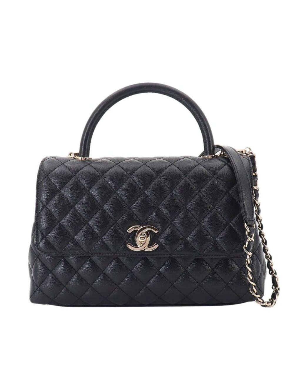 Chanel Coco Handle Quilted 2-Way Bag Caviar Leather Black